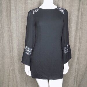 Express Bell Sleeve Tunic Mini Black Dress Size 0 Lace Details
